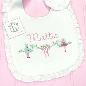 Nutcracker Pink Christmas Embroidered Bib & Burp Cloth / Personalized Sugar Plum Fairy Monogram Gift, Bodysuit, Bubble, Gown