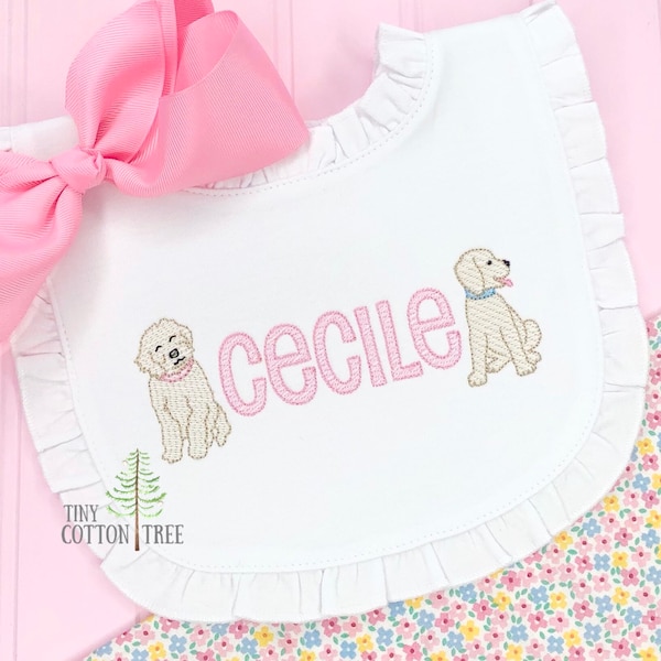 Puppy Name Monogram Embroidered Bib & Burp Cloth / Personalized Golden Doodle Lab Puppy Gift
