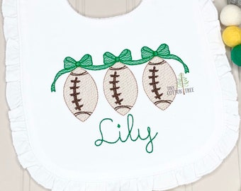 Football with Bows Embroidered Baby Bib / Personalized Football Baby Bib or Burp Cloth