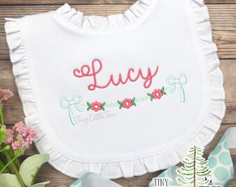 Floral Embroidered Baby Bib / Personalized Baby Girl Gift