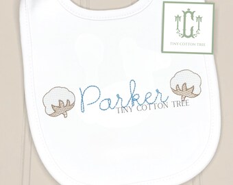 Cotton Boll Embroidered Baby Bib & Burp Cloth / Personalized Cotton Farmer Baby Gift