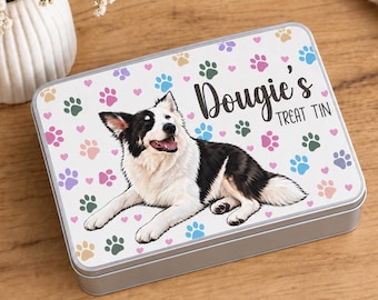 Personalised Dog Treat Tin, Custom Pet Portrait, Dog Biscuit Storage Box