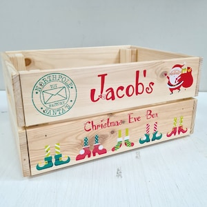 Cassa personalizzata per la vigilia di Natale / Cassa di Natale / Scatola per bambini / Scatola regalo per la vigilia di Natale / Nome personalizzato / Cassa di legno / Scarpe da elfo