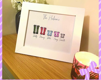 Personalisierte Familie Gummistiefel Gedruckt Fotorahmen | Personalisiertes Geschenk Familien Geschenk