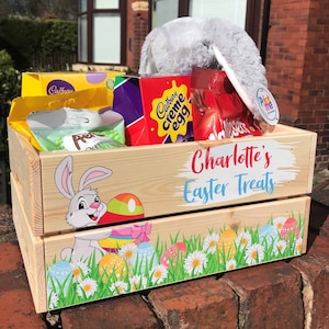 Personalised Easter Egg Hunt Storage Crate, Easter gifts for kids, Personalised Easter Box, Personalised Wooden Storage Crate