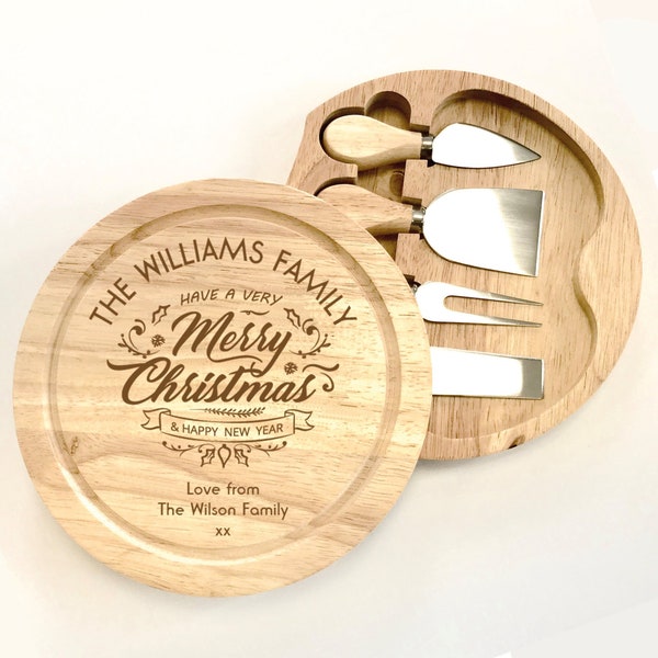 Personalised Cheese Board Set | Christmas & New Years Eve Giftset | Family Name | Gifts for the Family | Housewarming Gift | Couple Gifts