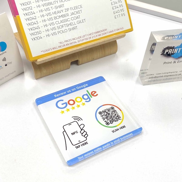 NFC Google Tap To Review Countertop Plaque, NFC plaque, QR Code sign, Business Reviews, Leave a Review, Boost Your Online Reviews