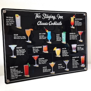 Carte de cocktails personnalisée avec clous, décoration de bar, accessoire pour cabanon de pub, 15 recettes de boissons, oeuvre d'art mural, cadeau pour maman, papa, femme