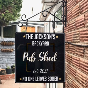 Personalised Pub Shed Hanging Swing Sign with Bracket | Garden Pub, Home Bar Decor | Family Name Sign | 400x400mm | Father&#39;s Day Gifts