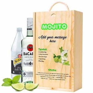 Personalisierte Mojito Doppelflasche Präsentation Geschenkbox, 18., 21., 30. Geburtstag, Hochzeitsgeschenk, Geschenke für neuen Job, Kollegen, Freund
