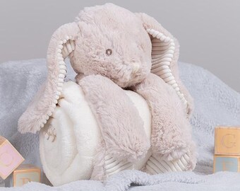 Personalised Baby Rabbit and Blanket, Embroidered Baby Gift, New Baby Gift, Personalised Teddy, Baby Blanket, Newborn Keepsake, Mumbles