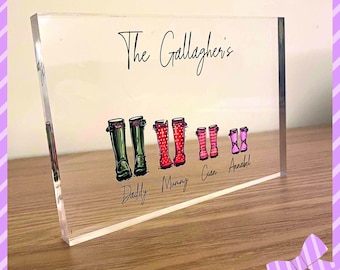Personalisierte Gummistiefel Familie Acrylblock | Familie personalisiertes Geschenk