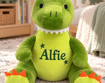 Personalised Dinosaur Teddy, Custom Name Soft Toy, Big Brother Sister Gift, Baby Announcement Gift