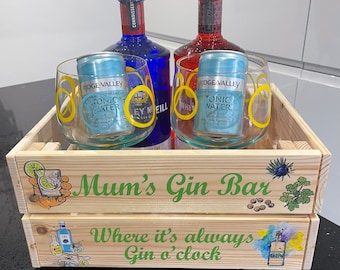 Personalisierte Gin Kiste, Gin Bar, Cocktailkiste, Getränke Lagerung, Gin Glas Lagerung, Gin Lagerung