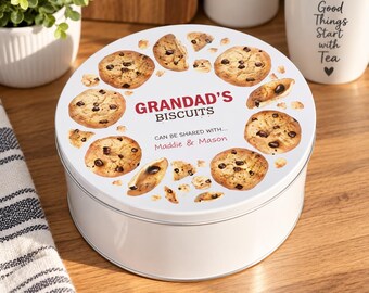 Personalised Biscuit Tin for Grandad, Grandad Gift from Grandchildren, Cookie & Treat Tin, Birthday or Christmas Gift for Dad