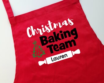 Personalised Christmas Baking Team Red Apron | Christmas Eve Baking Gifts | Gifts for Bakers | Family Gifts | Add Your Names | with Pocket