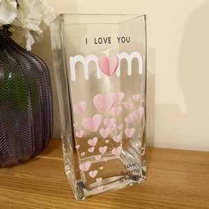 Personalised I Love You Mum Vase | Rectangular Vase for Flowers | Mother's Day Gift from Children | 50th, 60th, 70th Birthday Gifts for Mom