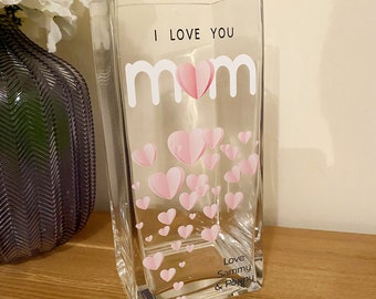 Personalised I Love You Mum Vase | Rectangular Vase for Flowers | Mother's Day Gift from Children | 50th, 60th, 70th Birthday Gifts for Mom