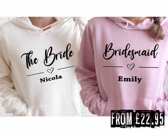 Personalised Hen Party Hoodies, Team Bride Hoodies UK, Hen Do Party Tops, Team Bride for Bride to be, Hen Party Name Hoodie