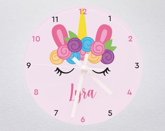 Personalised Unicorn Flower Crown Kids Clock | Children's Nursery / Bedroom / Playroom | Toddler Gifts | Birthday Gifts for Girls / Her