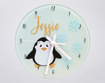 Personalised Cartoon Animal Kids Clock | Children&#39;s Nursery / Bedroom / Playroom | Toddler Gifts | Penguin / Panda / Giraffe / Tiger / Fox
