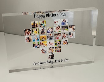 Personalised Heart Photo Acrylic Block, Acrylic Photo Block, Personalised Mother's Day Gifts, Gift for Mum, Auntie, Grandma, Nan