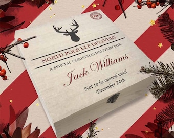 Personalized Christmas Eve Box | North Pole Elf Delivery, Wooden Keepsake
