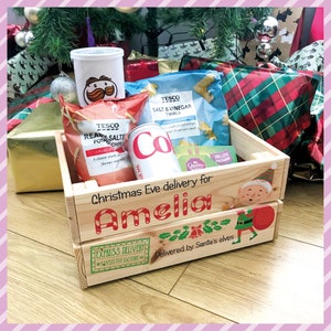 Cassa personalizzata per la vigilia di Natale / Cassa di Natale / Scatola per bambini / Scatola regalo per la vigilia di Natale / Nome personalizzato / Cassa di legno / Consegna elfo