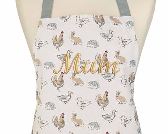 Personalised Cooking Apron, Country Animals Kitchen Apron, Mothers Day Personalised Gift, Cooking Apron, Personalised Name Cooking