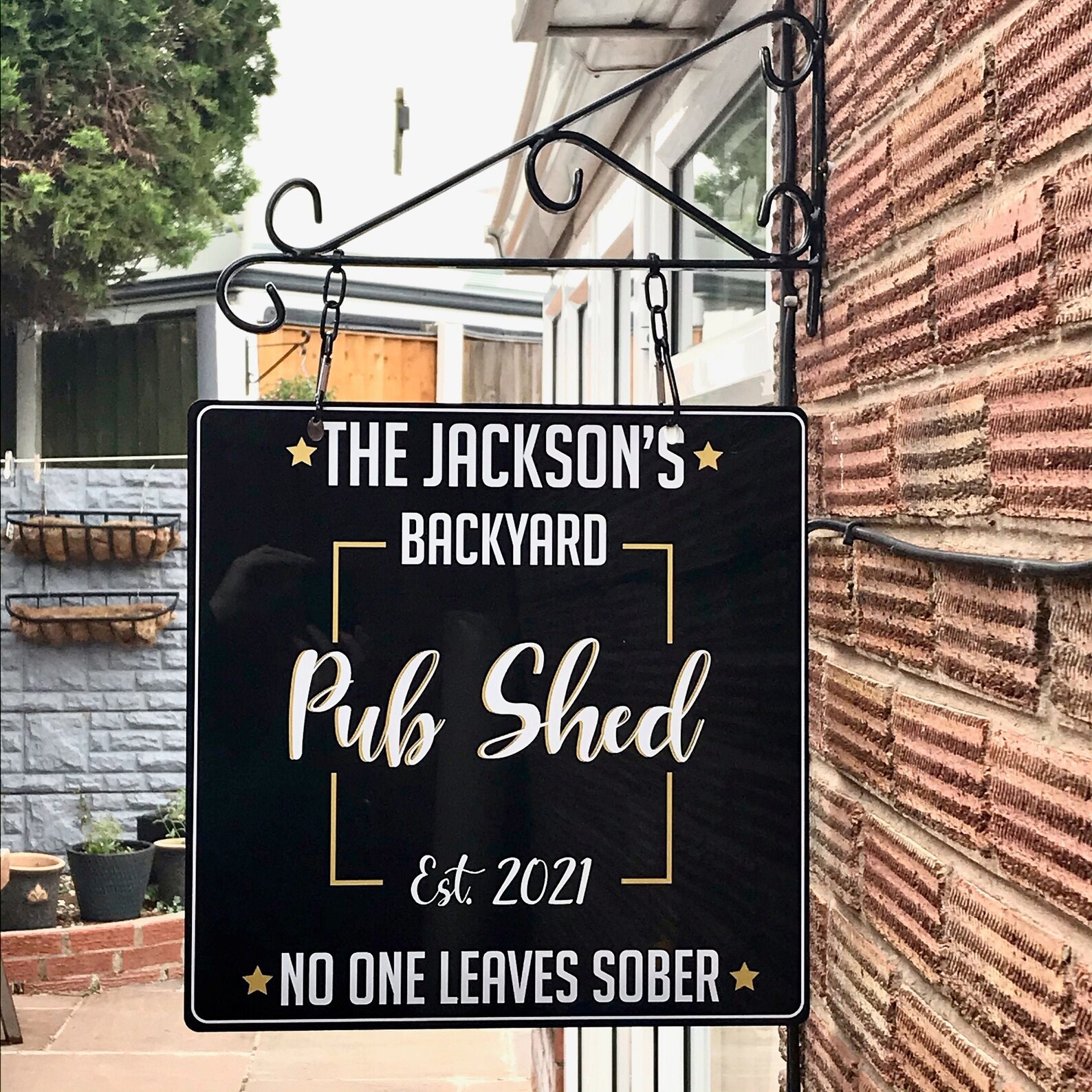 Personalised Pub Shed Hanging Swing Sign with Bracket Garden Etsy