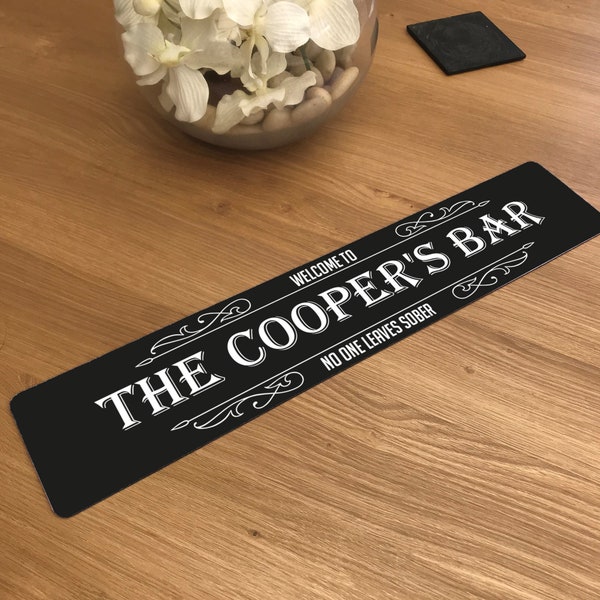 Personalised Vintage Bar Mat | Home Bar, Pub Shed Accessory | Slim Mat / Runner | Gifts for Him for the Family | Father's Day Gifts for Dad