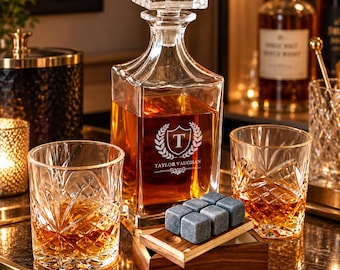 Personalised 880ml Whiskey Decanter Set, Personalized Engraved Whiskey Glasses, Whiskey Gift For Dad, Step Dad Christmas Gift, Whiskey Gift