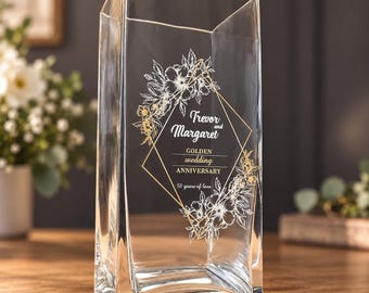 Gepersonaliseerde speciale jubileumvaas | Diamant, gouden, robijn, zilveren bruiloft | 60, 50, 40, 25 jaar | Cadeaus voor ouders en grootouders