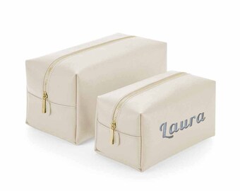 Personalisierte Kultur- und Schminktasche, personalisierter Schminkkoffer, gestickter Name Kulturtasche, Kunstleder Reißverschluss Schminktasche