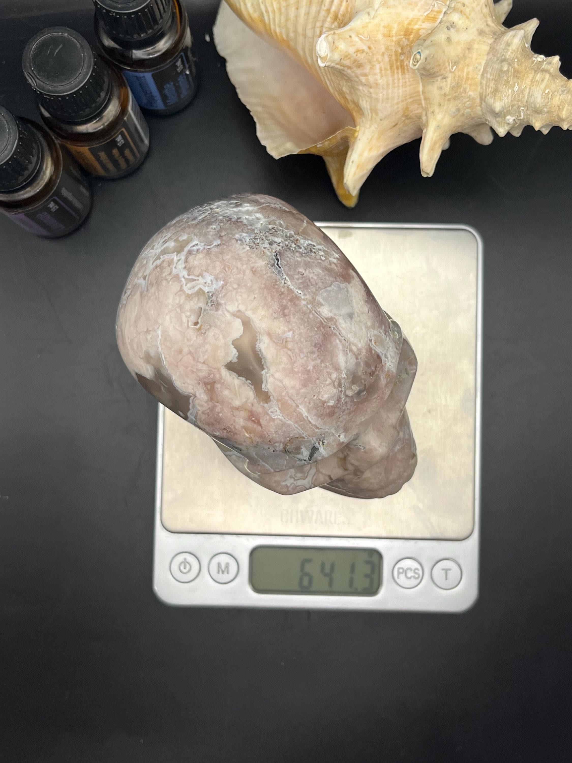 Crâne Géant Sculpté En Agate Dentelle Folle - Pierre Précieuse Réaliste 6,2 Cm - Décoration Unique