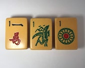 Vintage Upcycled Mahjong Tile Magnet Set of 3 One Dot Bamboo Character 1