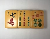 Vintage Upcycled Mahjong Tile Magnet Set of 3 Seven Dot Bamboo Character 7
