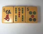 Vintage Upcycled Mahjong Tile Magnet Set of 3 Five Dot Bamboo Character 5