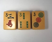Vintage Upcycled Mahjong Tile Magnet Set of 3 Three Dot Bamboo Character
