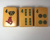 Vintage Upcycled Mahjong Tile Magnet Set of 3 Four Dot Bamboo Character 4