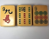 Vintage Upcycled Mahjong Tile Magnet Set of 3 Nine Dot Bamboo Character 9