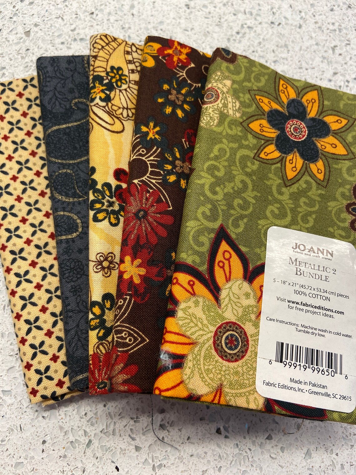 Joann Fabric FQ Fat Quarter Metallic Bundle 2 Set of 5 Floral Etsy