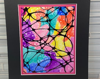 Neuro Original Art Rainbow Alcohol Ink Matted Ready to Frame 11x14 GI