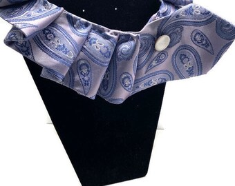 Upcycled Necktie Bold Statement Necklace Collar Pleated Reclaimed Repurposed Purple Paisley