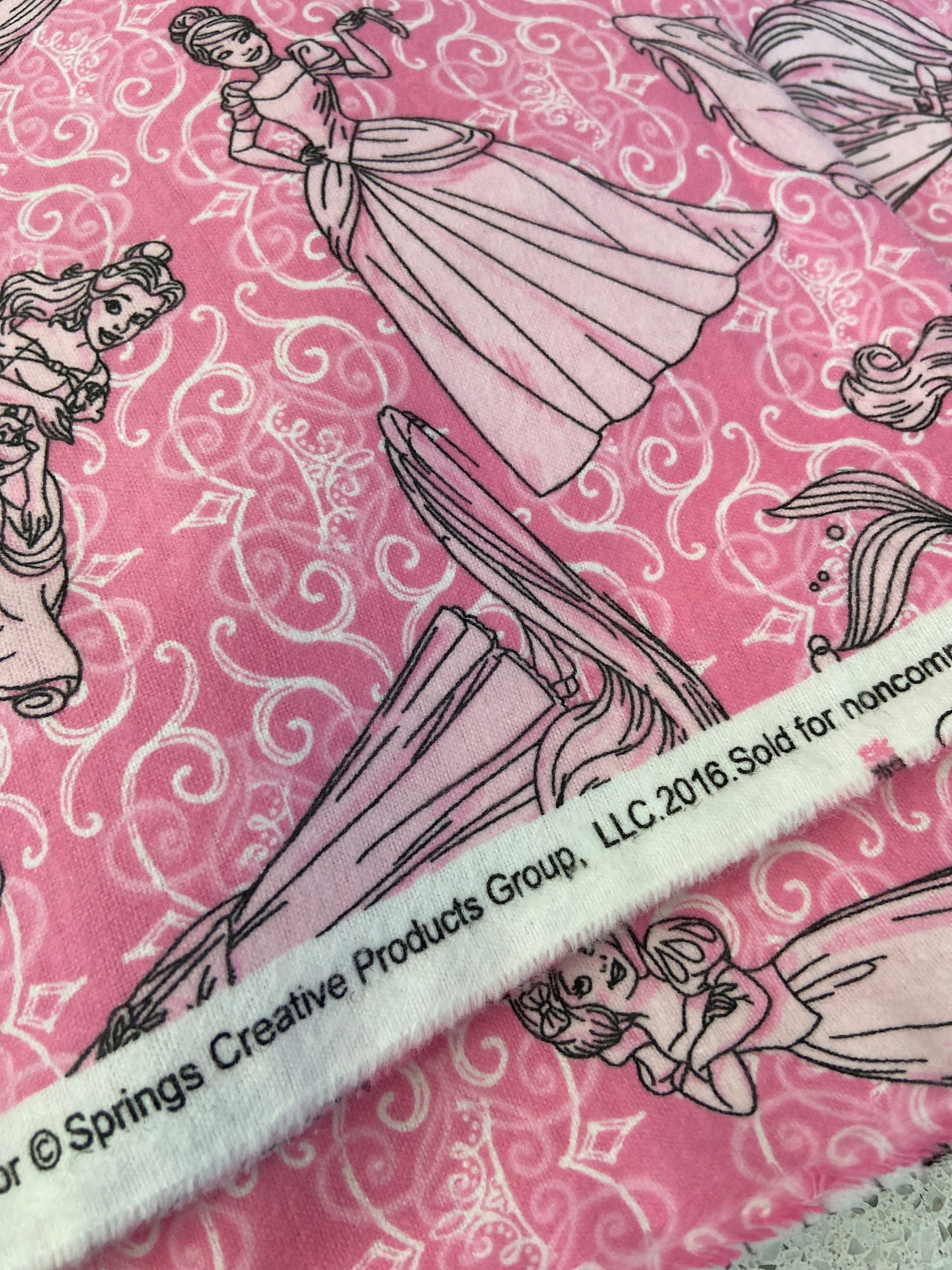 Disney Princess Flannel Fabric Material Pink Belle Ariel Snow | Etsy