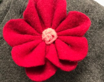 Upcycled Sweater Felted Wool Pink Oversized Flower Pin Brooch One Of A Kind GI