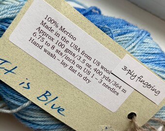 Backyard Fibers 3 Ply Fingering Yarn 100% Merino Wool Blue 3.5 Oz 400 Yards