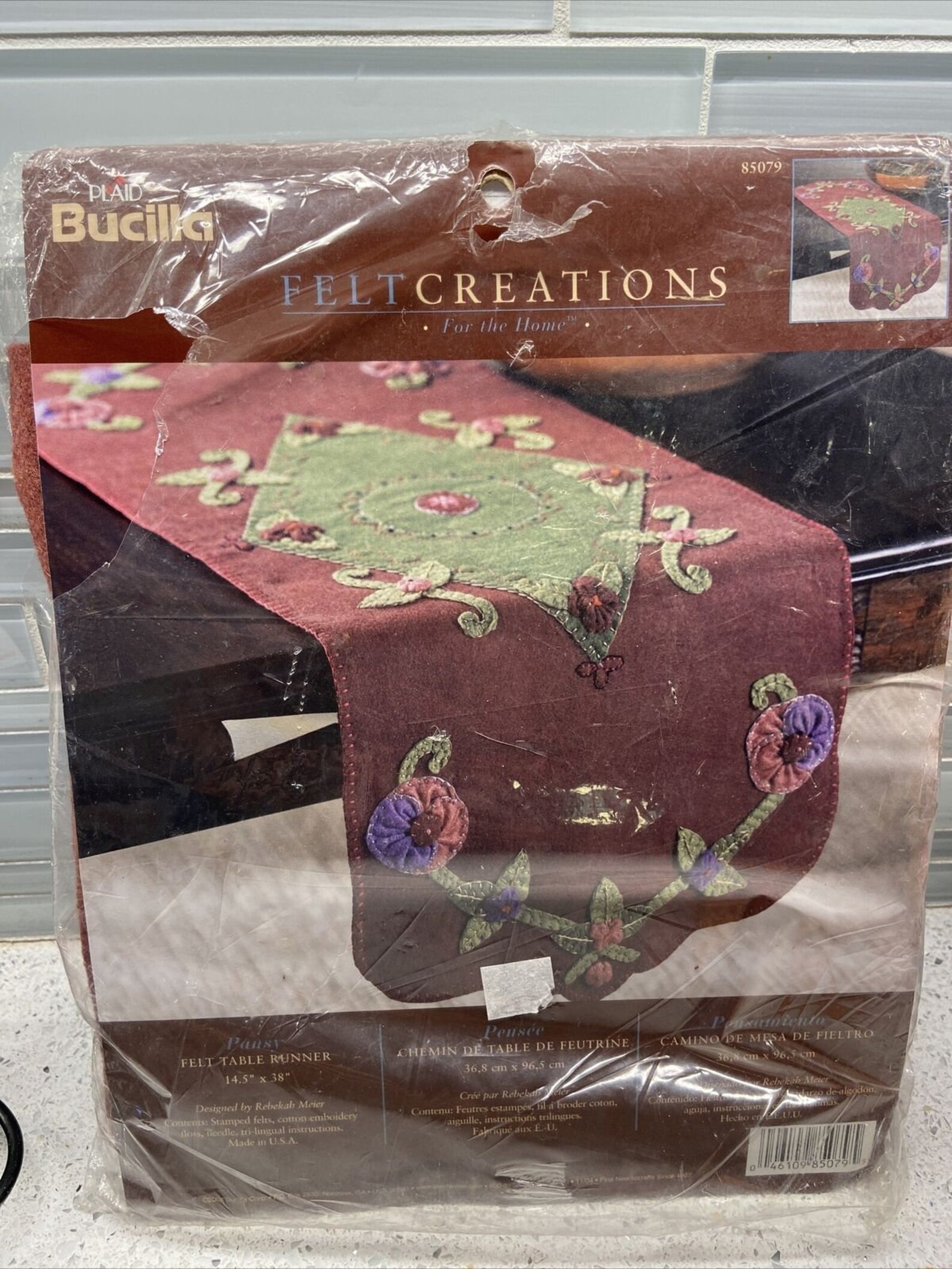 Bucilla Felt Table Runner Kit Pansy Rebekah Meier 85079 Flower 14.5 X