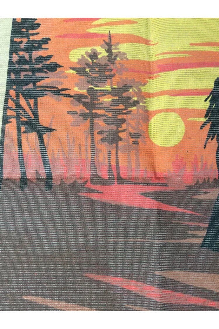 Elvico Needlepoint Canvas 1970s Sunset Couple Man Woman Trees #1802 50x60 Greece
