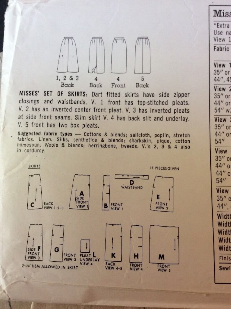 Simplicity Sewing Pattern 5884 Vintage 1960s Set Of Skirts 26 Waist 36 Hips Pleated Fitted